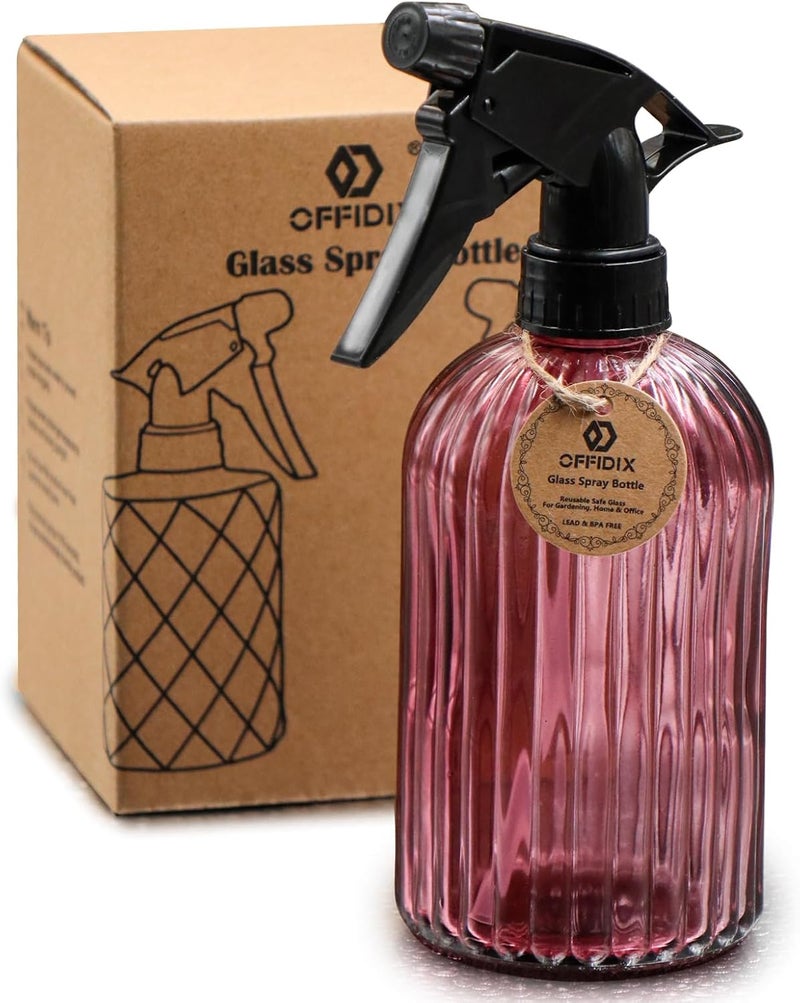 OFFIDIX Glass Spray Bottle, Pressure Watering Can, Indoor Plant Mister, Adjustable Nozzle, 0.4L/13.5oz Handheld Spray Bottle for Garden Plants Cleaning Solutions (Amaranth) - Image 1